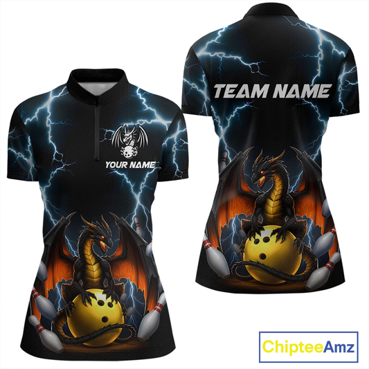 Dragon Thunder Bowling Custom Women Bowling Shirt Polo & Quarter-Zip Bowling Team Jerseys HNT55