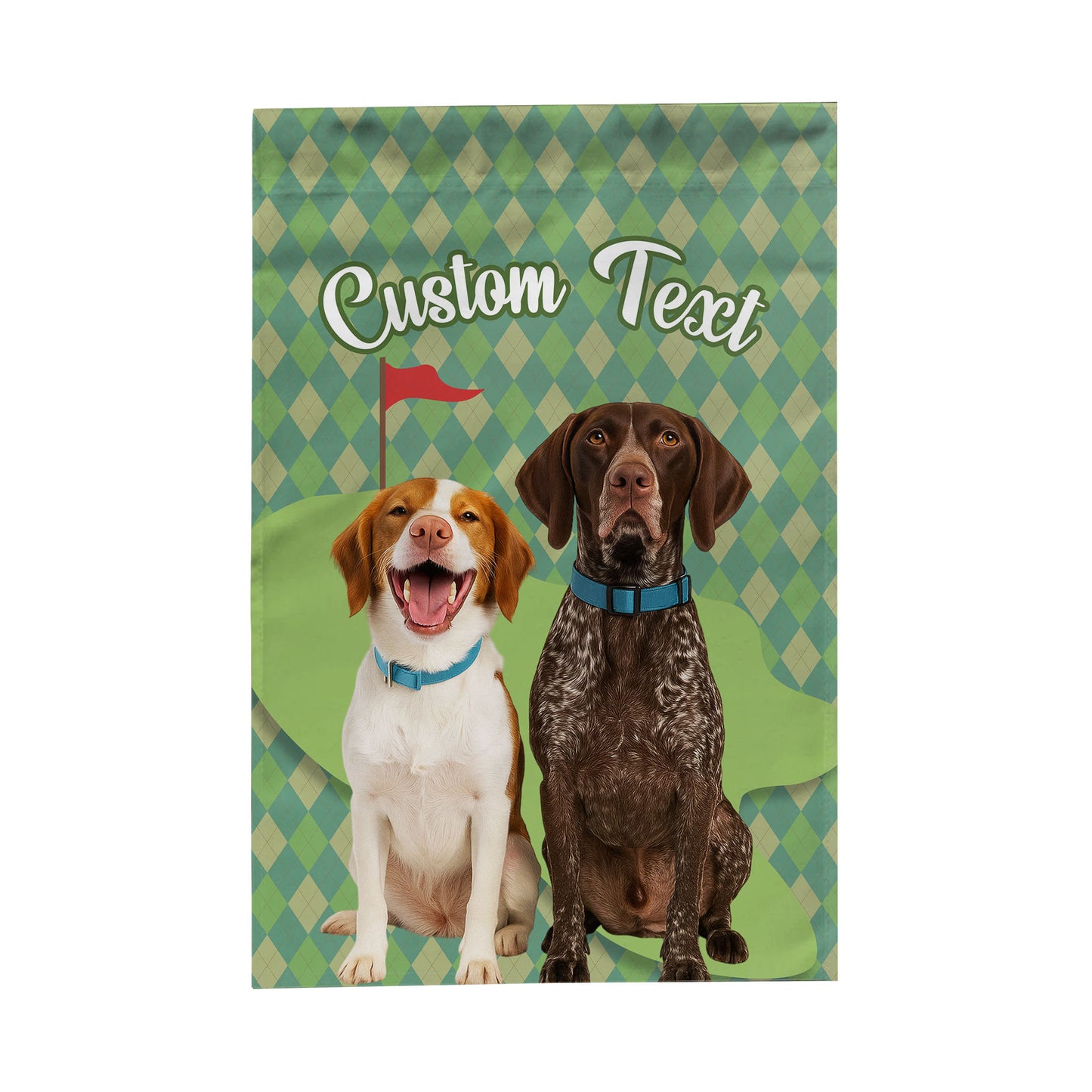 Custom text and pet photo green argyle pattern golf Garden Flag, Personalized Golfing Gift NQS9905