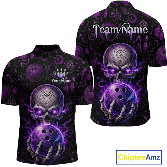 Custom Mystic Skull Bowling Shirt for Men Bowling League Jersey Polo & Quarter-Zip Outfit QZT1020