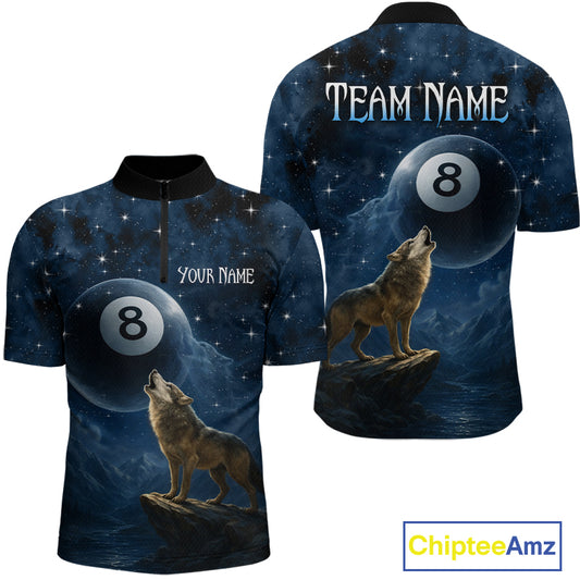Custom Wolf 8 Ball Billiard Shirts for Men Night Realm Billiard Jersey Pool Shirt BHT27