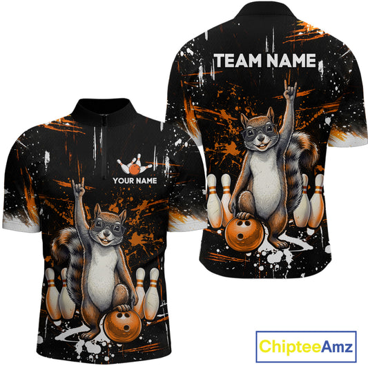 Custom Orange Funny Squirrel Bowling Shirt for Men Bowling Team League Polo & 1/4-Zip Bowling Outfit QZT982