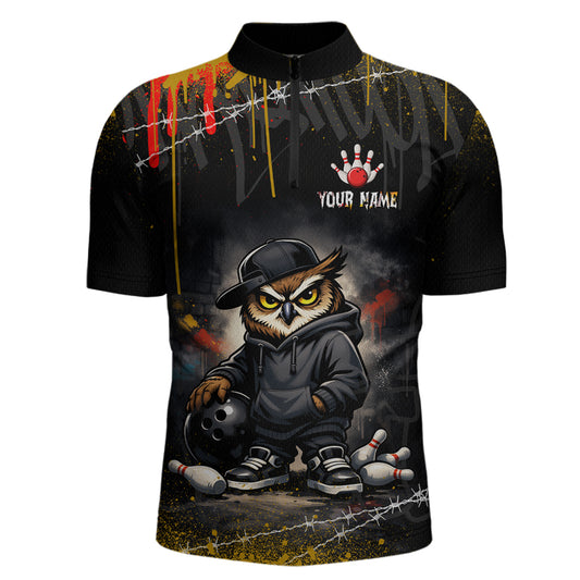 Personalized Owl Bowling Jersey Bowling Team Shirt Polo & 1/4-Zip Bowling Outfit for Men QZT865
