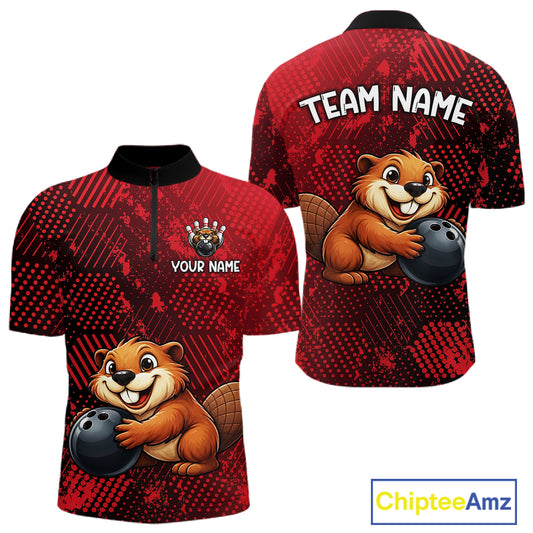 Funny Beaver Bowling Shirt for Men Custom Bowling Team Jersey Polo & Quarter-Zip Bowling Performance QZT985
