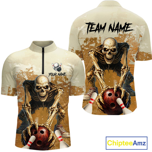 Custom Skeleton Bowling Team Shirt for Men Bowling Jersey Bowling Outfit Polo & Quarter-Zip QZT987