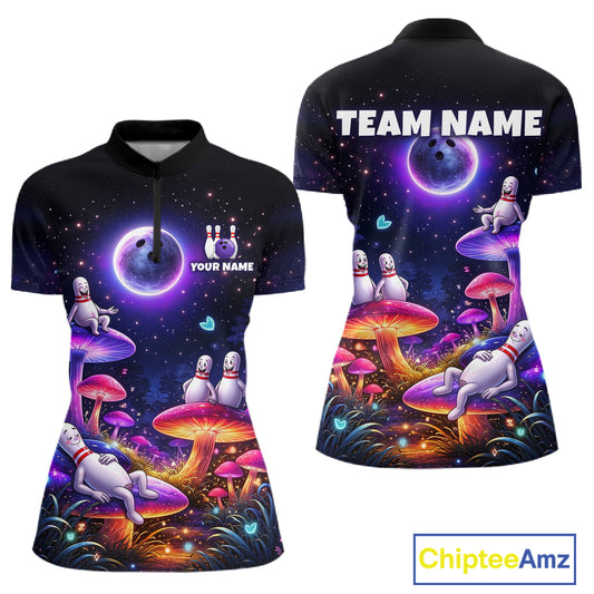 Mystic Bowling Night Garden Custom Bowling Team Shirt for Women Bowling Jersey Polo & Quarter-Zip QZT990