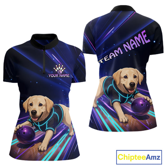 Neon Funny Labrador Retriever Bowling Shirt for Women Custom Bowling Team Jersey Polo & 1/4-Zip QZT992