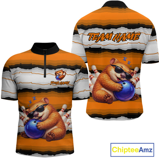 Custom Orange Wombat Bowling Shirt for Men Bowling League Jersey Polo & 1/4-Zip Bowling Outfit QZT925