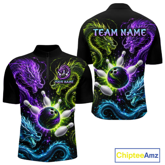 Multicolor Dragon Bowling Shirt for Men Custom Bowling Jersey Polo & Quarter-Zip QZT1051