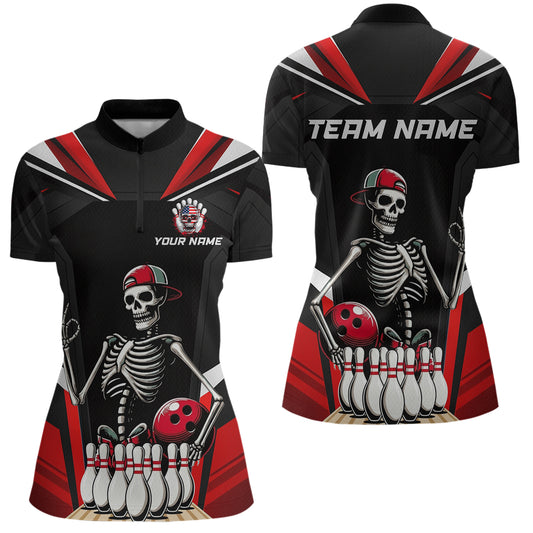 Red Funny Skeleton Bowling Shirt Personalized Bowing Jersey for Women Bowling Team QZT828