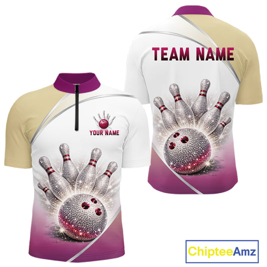 Custom Rhinestone Bowling Shirt for Men Gradient Bowling Team Jersey Polo & Quarter-Zip Bowling Outfit QZT965