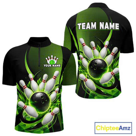 Bowling-themed shirt with customizable text on a white background