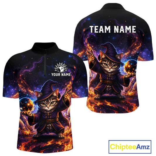 Black shirt with a cat wizard design on a white background, featuring 'Chiptee Amz' branding.