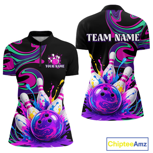 Bowling-themed shirt with colorful design and 'Team Name' text on a white background
