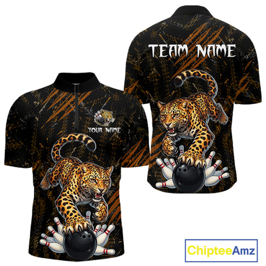 Custom Leopard Bowling Shirt for Men Bowling Team Jersey Polo & Quarter-Zip Bowling Performance QZT983