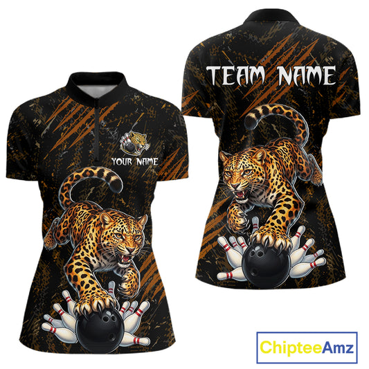 Custom Leopard Bowling Shirt for Women Bowling Team Jersey Polo & Quarter-Zip Bowling Performance QZT983
