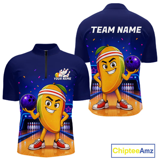 Navy blue sports jersey with cartoon character holding a bowling ball, 'Team Name' text on back, and 'Chiptee Amz' branding.