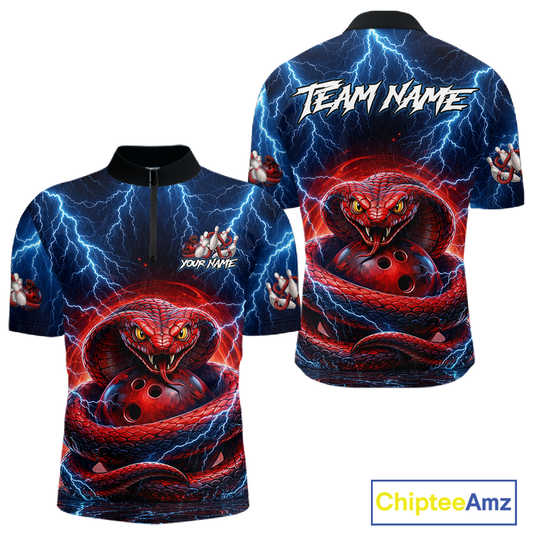 Blue Lightning Thunder Red Snake Bowling Shirt for Men Custom Bowling Team Jersey Bowling Outfit QZT994