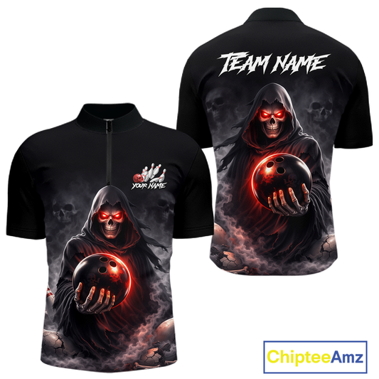 Personalized Grim Reaper Bowling Team Shirt for Men Bowling Jersey Polo & 1/4-Zip Bowling Outfit QZT881