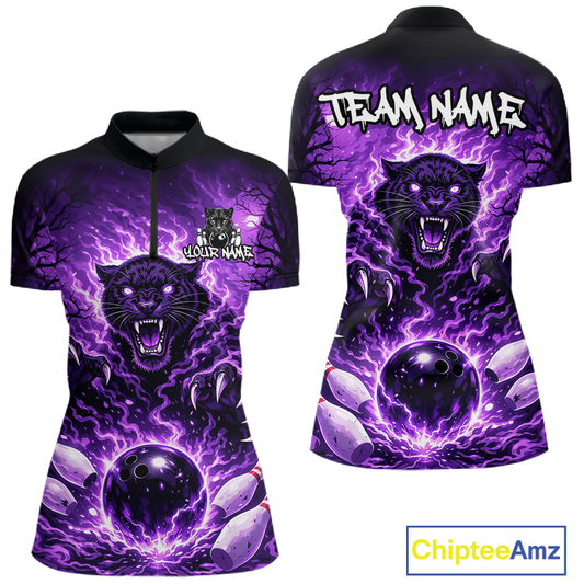 Custom Panther Bowling Shirt for Women Bowling Team Jersey Bowling Outfit Polo & Quarter-Zip QZT970