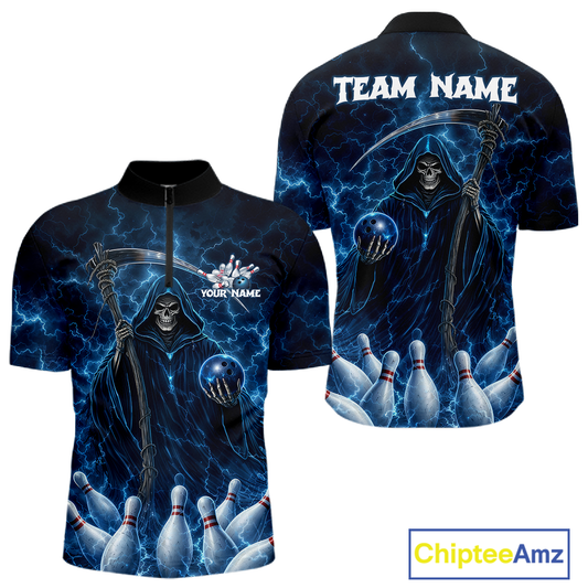 Blue Thunder Lightning Bowling Shirt for Men Bowling League Jersey Polo & Quarter-Zip Bowling Outfit QZT932