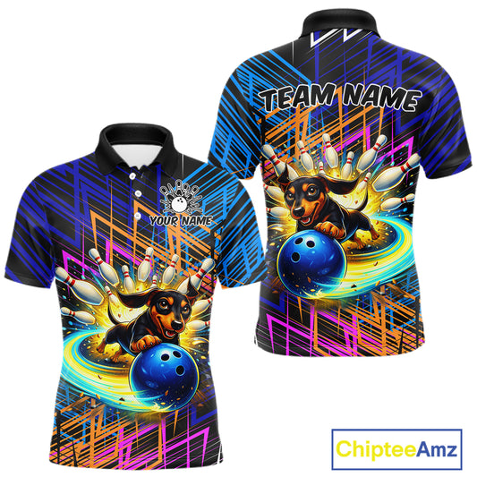 Multicolor Funny Dachshund Bowling Shirt Custom Bowling Team Jersey for Men Polo & Quarter-Zip Bowling Outfit QZT941