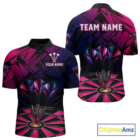 Personalized Pink Dart Shirt for Men Team Dart Jersey Dartboard Shirt Polo & Quarter-Zip DHT12
