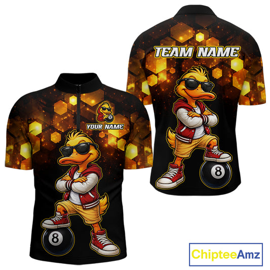 Custom Black & Gold Funny Duck Billiard Shirt for Men Billiard Jersey League 8 Ball Pool for Couples BHT14