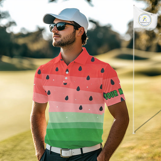 Watermelon Polo Shirt, Funny Mens Golf Polo Shirts Custom Golf Attire For Men, Golf Gifts NHN0152