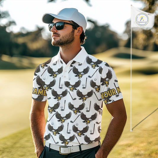 Golf Polo Shirts, Eagle Mens Golf Polo Shirts Custom Name White Golf Shirts For Men, Golf Gifts NHN0090