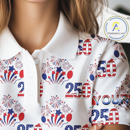 USA 250th Anniversary Womens Golf Polo Shirt Custom Golf Pattern Team Patriotic American Golf Tops NHN0231
