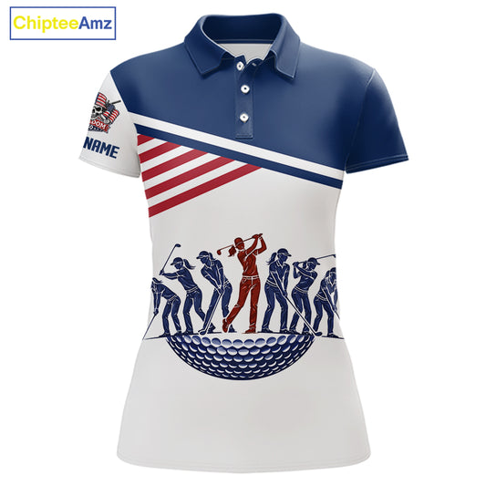 Womens Golf Polo Shirt Custom 250th Anniversary American Flag Skull Golf Shirts, Patriotic Gift NHN0143