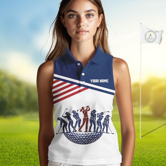Womens Sleeveless Golf Polo Shirt Freedom 250th Anniversary American Flag Skull Golf Shirts Patriotic Gift NHN0143