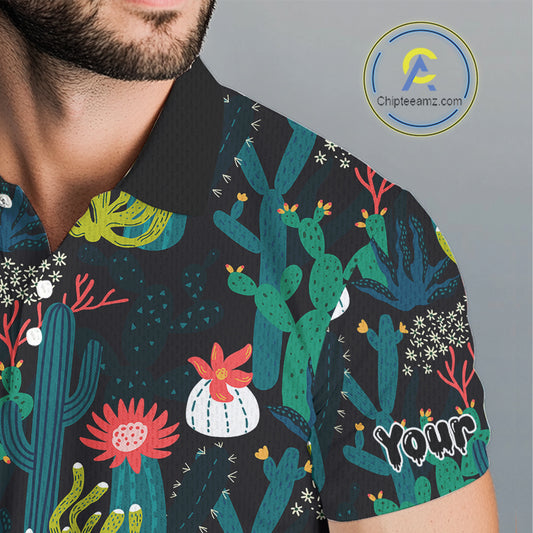 Funny Desert Cactus Pattern Mens Golf Polo Shirts Custom Cactus Golf Shirt For Men, Golfer Gift NHN0186