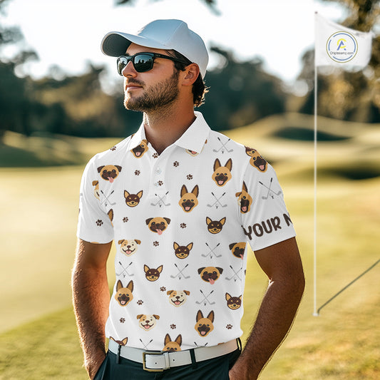 Funny Mens Golf Polo Shirt Custom Dog Golf Shirts White Golf Polo For Men, Golf Gifts NHN0108