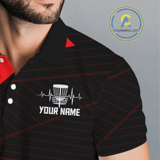 Mens Disc Golf Polo Shirt Custom Name Black And Blue Disc Golf Basket Golf Shirts Personalized NHN0030