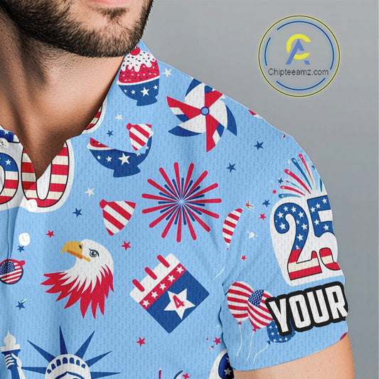 America 250th Anniversary Golf Polo Shirt For Men, Patriotic USA Golf Shirts, Independence Golf Gift NHN0232