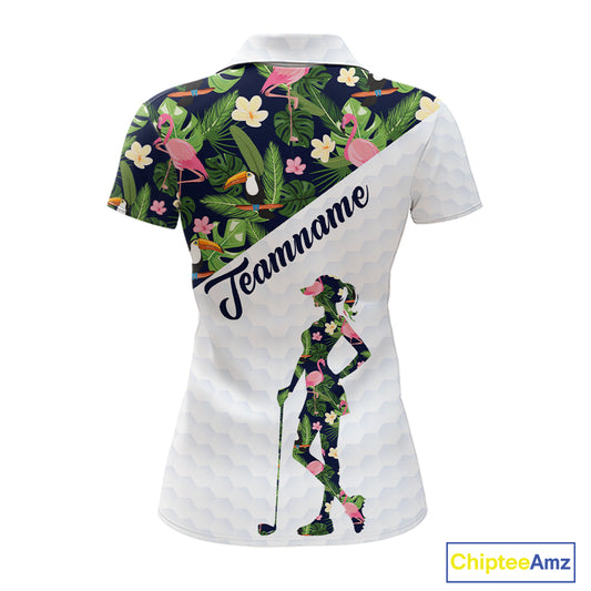 Womens Golf Polo Shirt Custom Toucan Tropical Pattern, Flamingo Golf Shirts For Ladies NHN0192