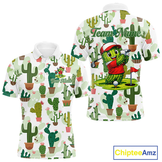 Funny Cactus Flower Mens Golf Polo Shirt Custom Name Golf Tops, Cactus Golf Shirt Personalized NHN0237