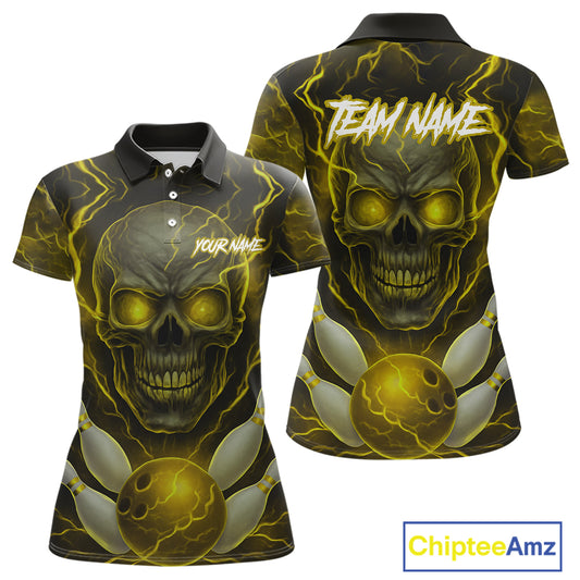 Yellow Bowling Shirts for Team Women Men Custom Skull Bowling Jerseys for Couples MBL207
