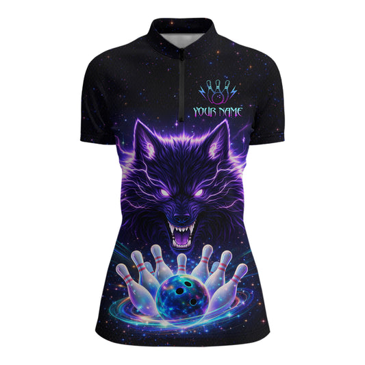 Custom Galaxy Wolf Bowling Jersey for Women Bowling Tournament Polo & 1/4 Zip Bowling Team Shirts HNT220