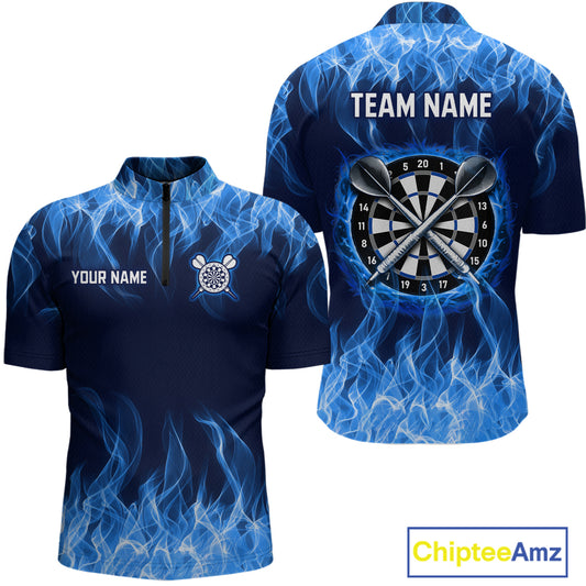 Custom Blue Fire Flame Darts Board Dart Tournament Dart Shirts For Men Darts Team Jerseys NNT118