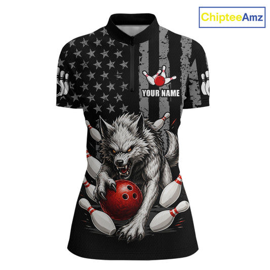 US Flag Wolf Bowling Shirts for Women Custom Wolf Bowling Team Jersey Bowling League HNT285