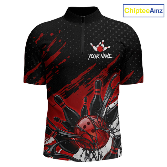 Custom Red Bowling Jerseys For Men, Personalized Bowling Team Shirts Bowling Pin And Ball HNT283