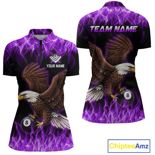 Custom Purple Flame Eagle 8 Ball Billiard Shirts for Women Billiard League Billiard Team Shirts NNT107