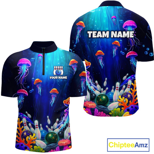 Custom Jellyfish Bowling Jersey for Men Ocean Theme Bowling Team Shirt Bowling League HNT272