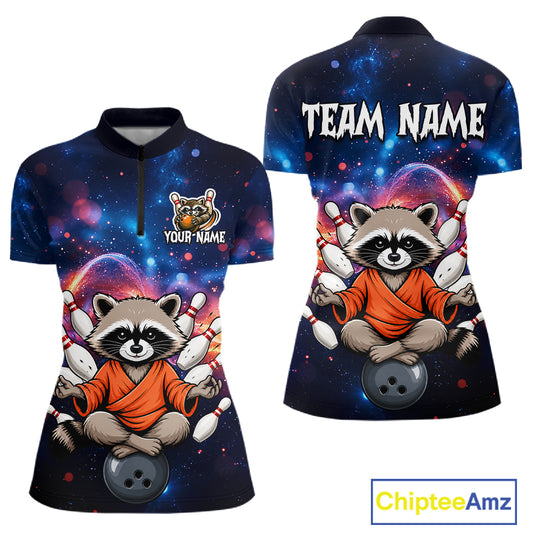 Custom Galaxy Funny Zen Raccoon Bowling Shirt for Women Bowling Team Shirts Bowling Outfit HNT313
