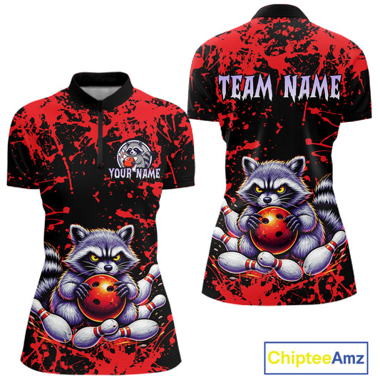 Custom Red Raccoon Bowling Jersey for Women Bowling Uniform Polo & 1/4 Zip Bowling Team Shirts HNT224