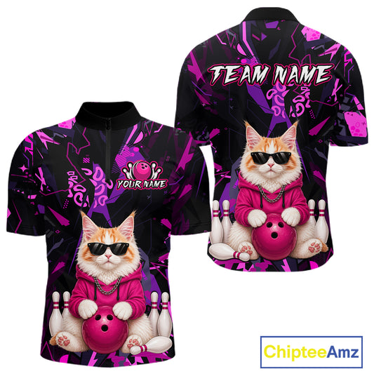 Custom Funny Maine Coon Cat Bowling Jersey for Men Bowling League Bowling Team Shirts HN292