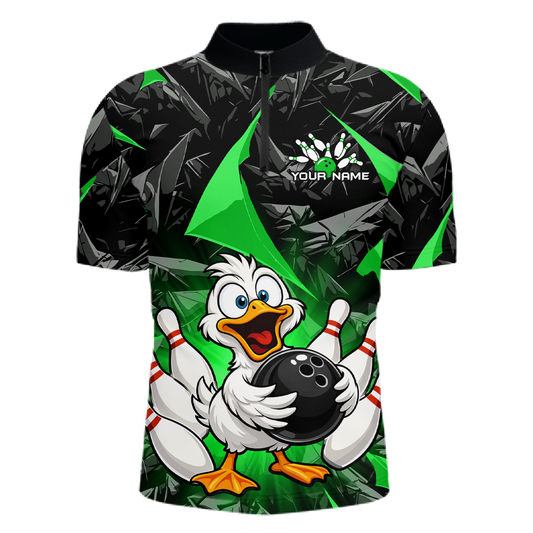 Custom Green Funny Duck Bowling Jersey for Men Bowling League Bowling Team Shirts Polo & 1/4 Zip HN233