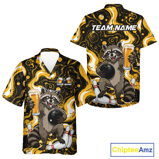 Custom Beer Raccoon Hawaiian Bowling Jersey Bowling Team Shirts Bowling Uniform HNT311